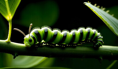 Green Caterpillar on Leaf
