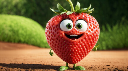 Strawberry Grinning in Field