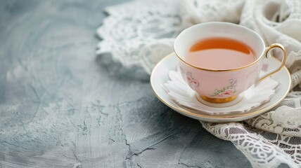 Obraz na płótnie Canvas Delicate tea cup on lace, vintage elegance concept