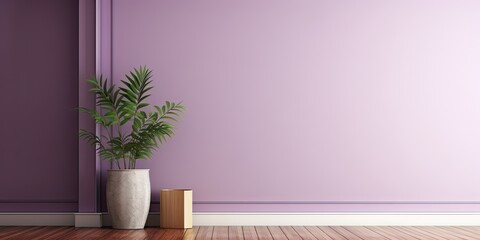 Purple living room with classic door, wicker plant vase, and brown parquet detail.