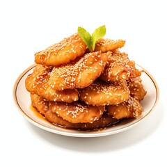 a kluay kaek is thai banana fritters with sesame seed popular street food, studio light , isolated on white background
