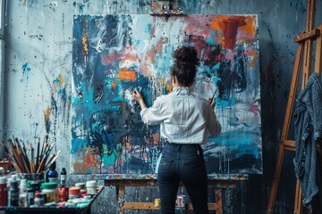 Artist at Work in a Colorful Studio