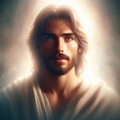 Portrait of a Jesus Christ in a white bathrobe.