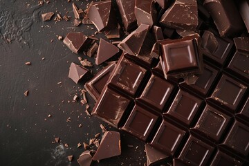 Artfully scattered dark chocolate pieces casting velvety shadows, an indulgence for the senses.

