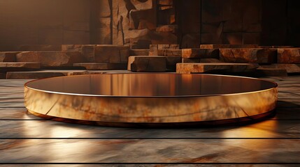 podium product stand or display with gold, luxury background and cinematic light