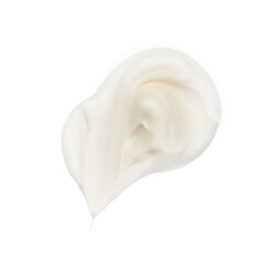 Tasty fresh mayonnaise sauce isolated on white, top view