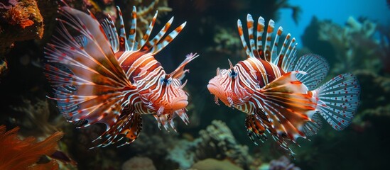 Fototapeta na wymiar Image: The Majestic & Toxic Pterois volitans (Lionfish) in an Alluring Commotion