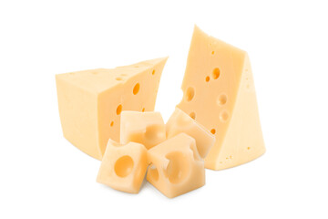 Fresh cheese isolated on white, set of pieces