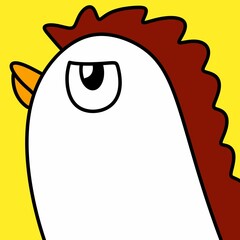 a cartoon chicken with a red and white head