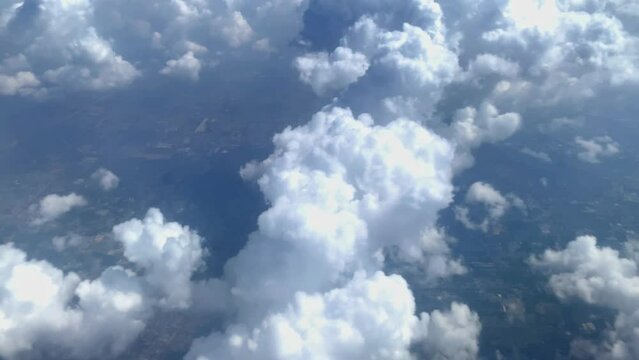 Beautiful aerial view seen through window of flying airplane