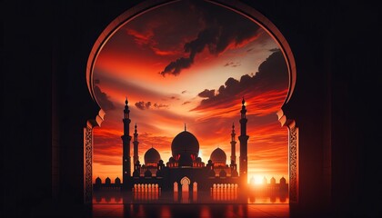 silhouette of a magnificent mosque in the afternoon