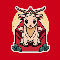 falt chibi cute goat isolated on a red lucky envelope