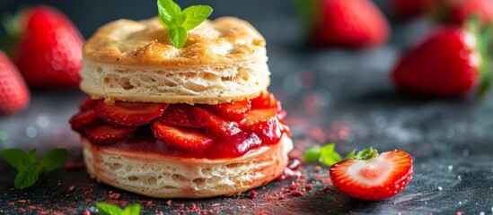 Delicious Strawberry Filling Sandwiched between Crispy Biscuits - A Scrumptious Filling Filled Sandwich with a Burst of Refreshing Strawberry Flavor