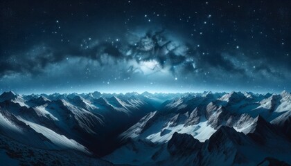Cloudy Mountain Range under Moonlit Sky