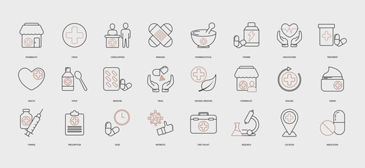 pharmachy icons set . pharmachy pack symbol vector elements for infographic web