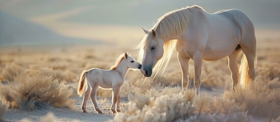 Wild Horse and Mother Bond with Adorable Baby in the Enchanting Desert