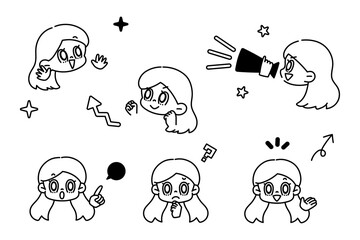 顔と手　ポーズ　表情　セット 白黒