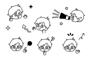 顔と手　ポーズ　表情　セット 白黒