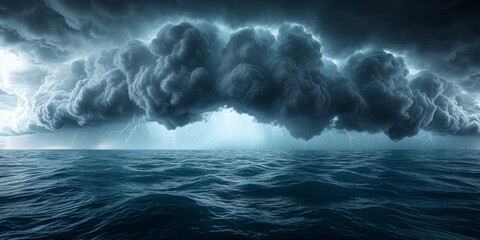 Massive Supercell Thunderstorm Over Ocean with Intense Lightning
