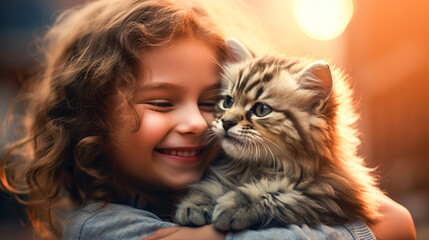 Contentment in the smile of a child and a pet