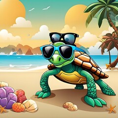 turtle on the beach with palms
