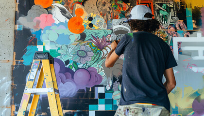 Young man making a graffiti