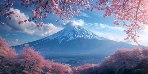 Cherry blossom and Mt. Fuji in spring, Japan.