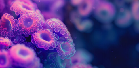 blue and pink microscopic fungal growth - obrazy, fototapety, plakaty