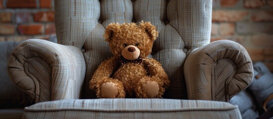 Cuddly Teddy Bear on a Cozy Chair - A Darling Teddy Bear Takes a Seat on a Comfortable Chair