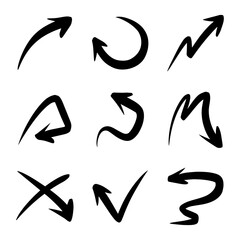 hand drawn arrow set. Doodle illustration.