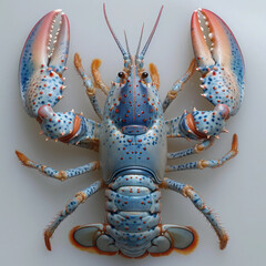 Painted spiny lobster, bird's eye view, white background 