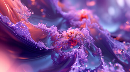 Close up abstract background torrent with violet and pink. Sea of digital data particles with flows...