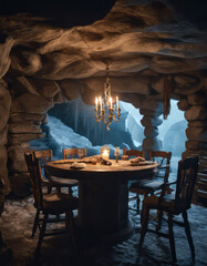Interior de casa Hobbit no gelo
