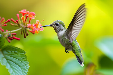 hummingbird feeding on a flower