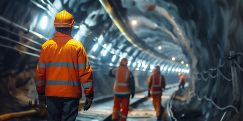 Worker are working in coal mine or rail train tunnel