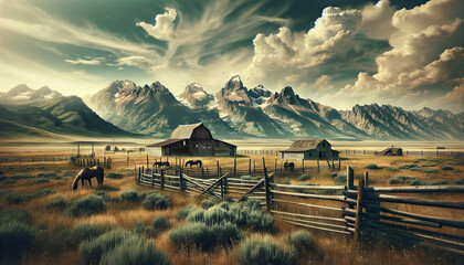 Rustic Beauty of a Montana Ranch - obrazy, fototapety, plakaty