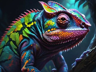 a colorful chamelon lizard sitting on a branch