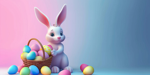 Easter Bunny: A Vector Illustration of the Easter Bunny Holding a Basket of Colorful Eggs, Representing the Symbol of Easter