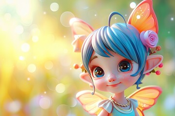 Beautiful and cute fairy tale character 3d illustration