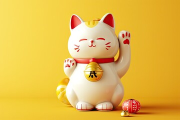 Cute 3d beckoning maneki neko. Japanese lucky cat icon. Symbol wealth,fortune, lucky