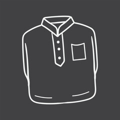 an Islam blue shirt with a white collar and white necktie. Vecor Icon in Black and White or Grayscale Color Background.