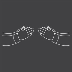 Two hands clapping isolated on black and white or grayscale background. two hands reaching out to each other in islamic gesture tradition. Vector illustration in flat style.