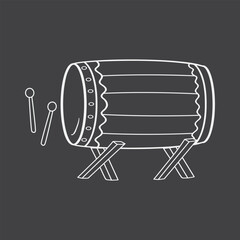 a drum and a pair of drums called bedug in Indonesia on a black and white or grayscale background