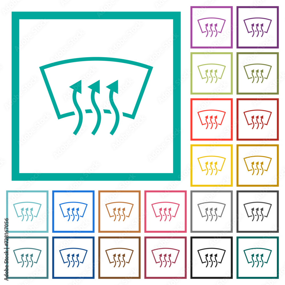 Poster windshield defrost flat color icons with quadrant frames