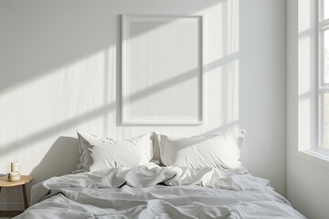 Fototapeta na wymiar Minimalist Bedroom Poster Mockup, Modern Interior Design,Blank Frames in Stylish Bedroom, Interior Mockup