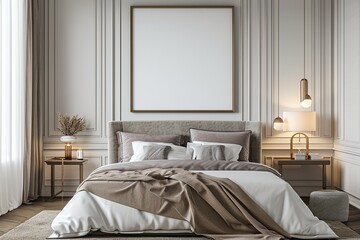 Fototapeta na wymiar Minimalist Bedroom Poster Mockup, Modern Interior Design,Blank Frames in Stylish Bedroom, Interior Mockup