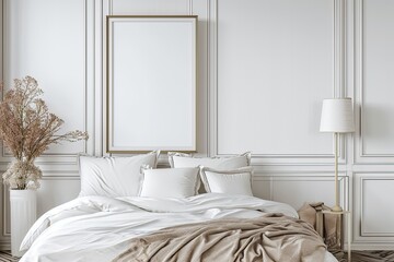Minimalist Bedroom Poster Mockup, Modern Interior Design,Blank Frames in Stylish Bedroom, Interior Mockup