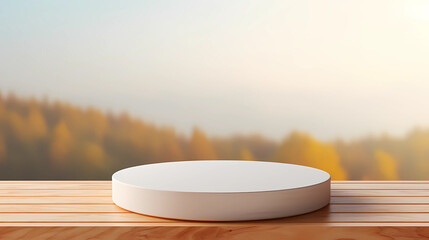 Empty wood  table over blur background for product display montage, mock up