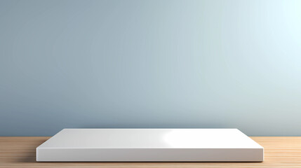 Empty white table top and blue wall for product display mock up background, template