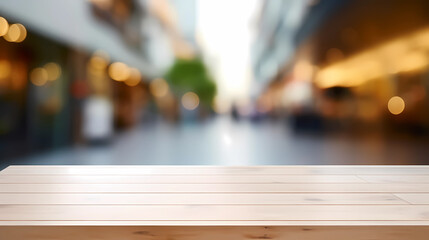 Empty wood  table over blur background for product display montage, mock up